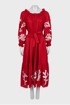 Red maxi dress with embroidery