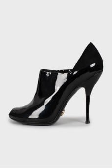 Open toe patent ankle boots