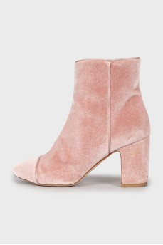 Velor Block Heel Ankle Boots