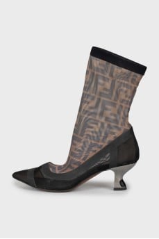 Mid heel mesh ankle boots