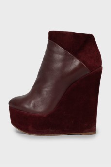 Burgundy leather and suede ankle boots