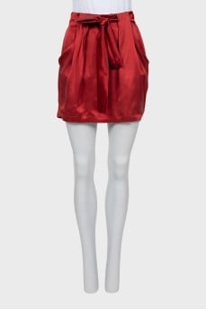Silk mini skirt with ties