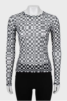 Mesh long sleeve in check print