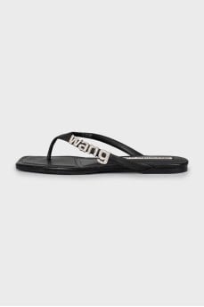 Leather slides with signature logo