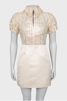 Lace dress with satin hem
