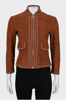 Suede jacket with metal rhinestones