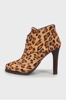 Animal print lace-up ankle boots