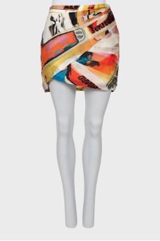 Printed silk mini skirt