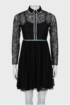 Guipure dress with pleated hem