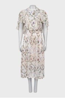 Midi dress in floral print with ruffles