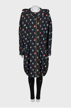 Fitted black printed raincoat