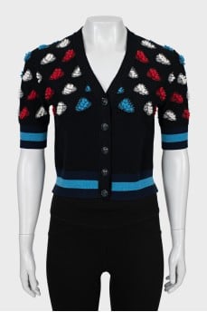 Cashmere cardigan with knitted decor