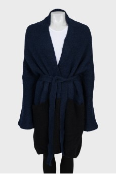 Two-tone cardigan with belt