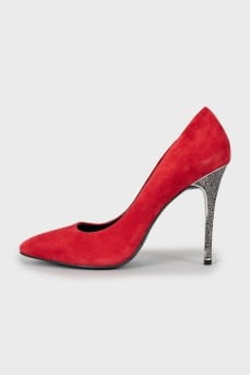 Suede shoes with metal heels