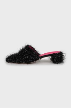 Black block heel mules