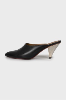 Leather mules with metal heels
