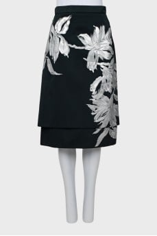 Printed skirt with double hem