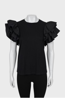 Black blouse with ruffled sleeves