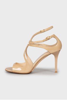 Beige patent leather sandals