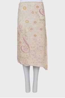 Floral silk midi skirt