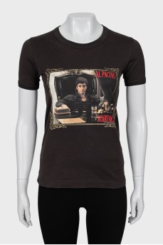 Brown printed T-shirt