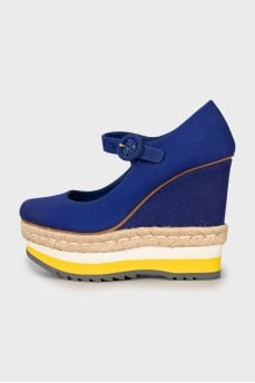 Textile high wedge sandals
