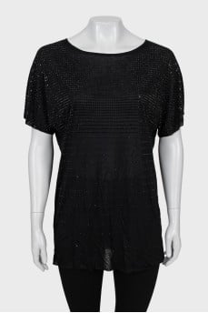 Black T-shirt decorated with rhinestones