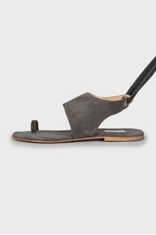 Gray tie sandals