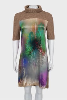 Knitted dress with silk insert