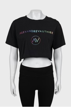 Crop T-shirt with signature print