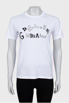 White T-shirt with embroidery and print