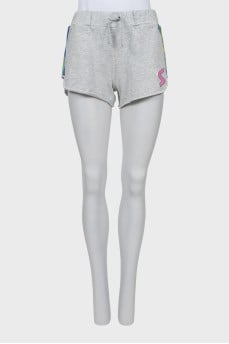 Gray shorts with stripes