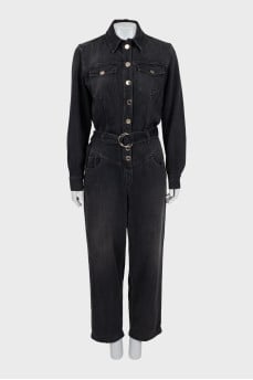 Button down denim overalls