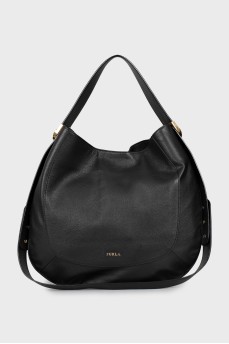 Leather tote bag with brand logo