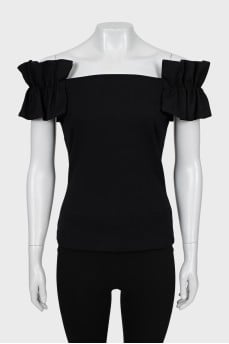 Blouse with frills on shoulders and tag