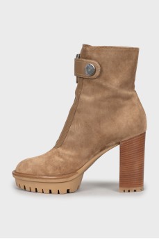 Suede ankle boots with wooden heel