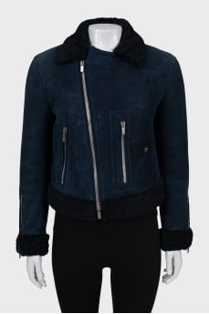 Blue short shearling coat