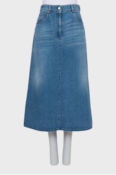 Midi denim skirt with back slit