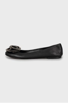 Leather ballet shoes decorated with flowers