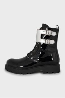 Patent lace-up boots