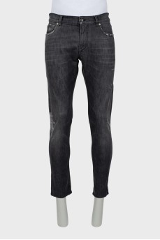 Men's gray distressed jeans