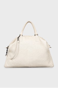 Woven leather shopper bag