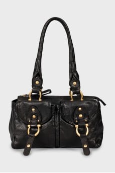 Leather shoulder bag with gold-tone hardware