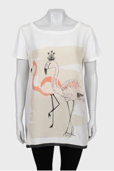Straight-fit T-shirt with silk insert