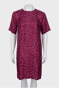 Printed silk shift dress