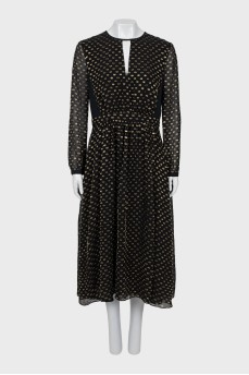 Polka dot dress made of silk and lurex