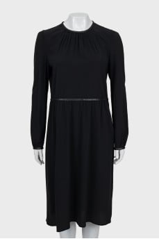 Fitted dress with leather inserts