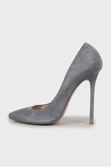Gray Suede Pointed Toe Pumps