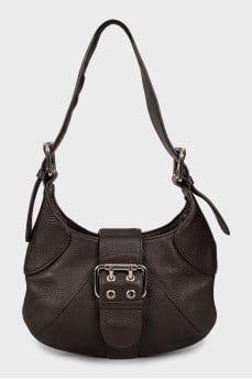 Leather shoulder bag with buckles