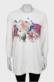 Longline sweatshirt with floral print